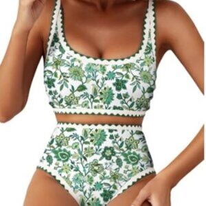 Herseas Women's Bikini. Floral print whip stitch. High Waisted. XXL